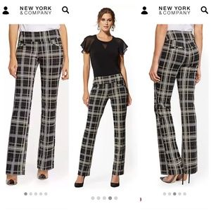 High-Waisted Pull-On Straight-Leg Plaid Pants